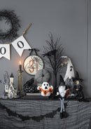 Sitting Gnome With Broomstick & Long Legs, For Halloween Decor - Black White