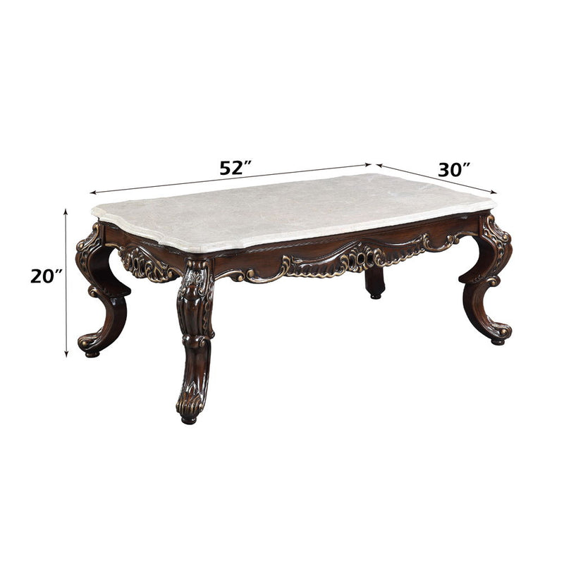 Benbek - Coffee Table - Marble & Antique Oak Finish