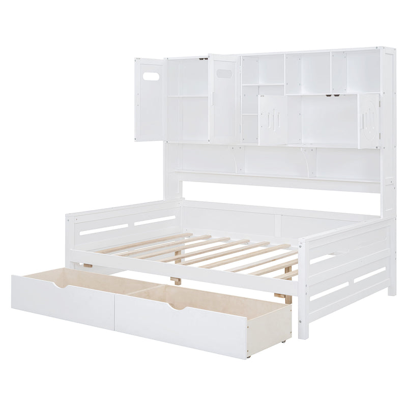 Wooden Daybed With 2 Drawers, And All-In-One Cabinet And Shelf