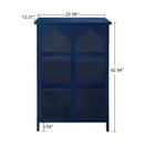 2 Doors Metal Storage Cabinet Display Cabinet With Glass Doors Metal Kitchen Sideboard Buffet Cabinet Glass Storage Cabinet For Dining Room Living Room Bedroom - Dark Blue