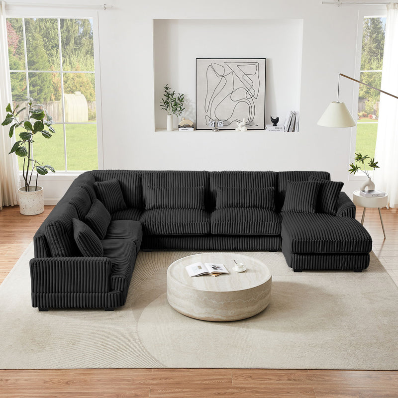 Oversized Sectional Sofa U - Shaped Sofa Couch Modern Sofa Upholstered In Soft Corduroy With A Chaise Lounge For Living Room