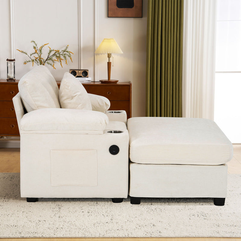 Chenille Fabric Sofa Bed With Cupholders And USB Charging Ports Chair For Living Room