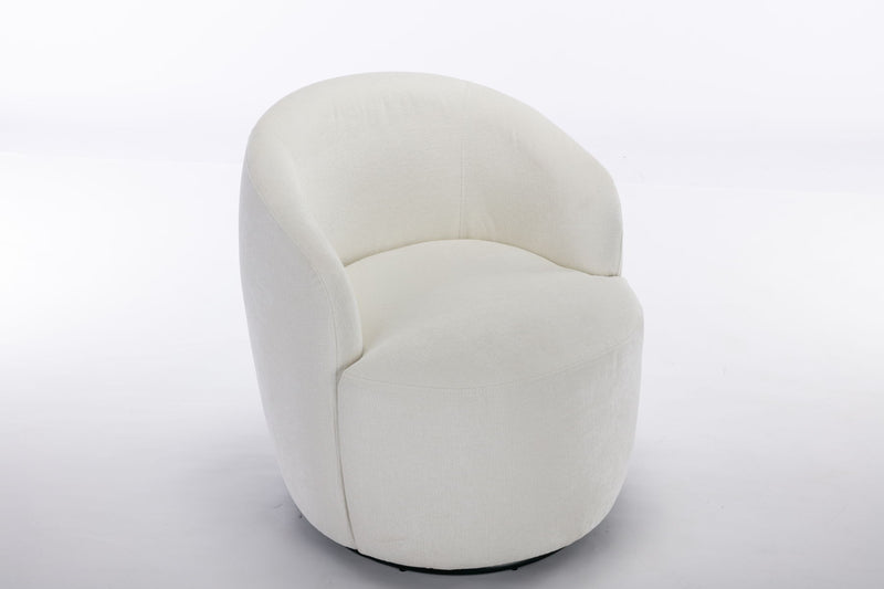 Chenille Fabric Swivel Accent Armchair Barrel Chair With Powder Coating Metal Ring