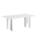 Modern Minimalist Dining Table With Imitation Marble Glass Desktop And Metal Legs
