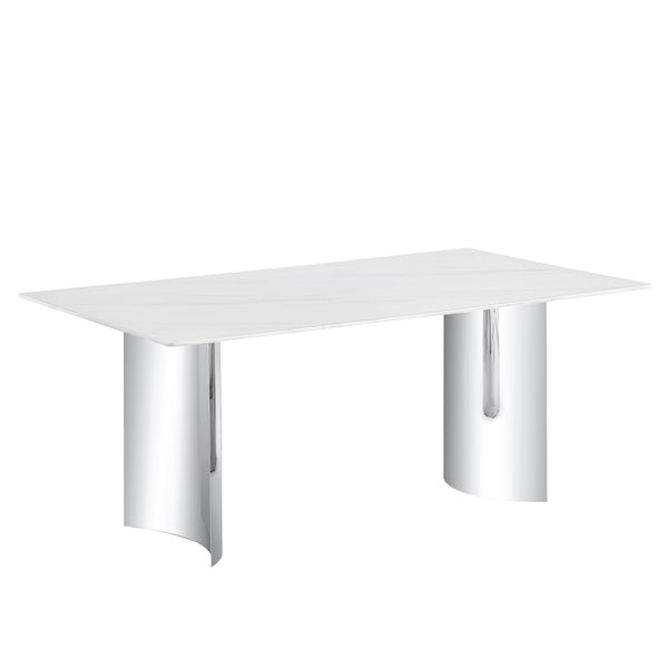 Modern Minimalist Dining Table With Marble Glass Top