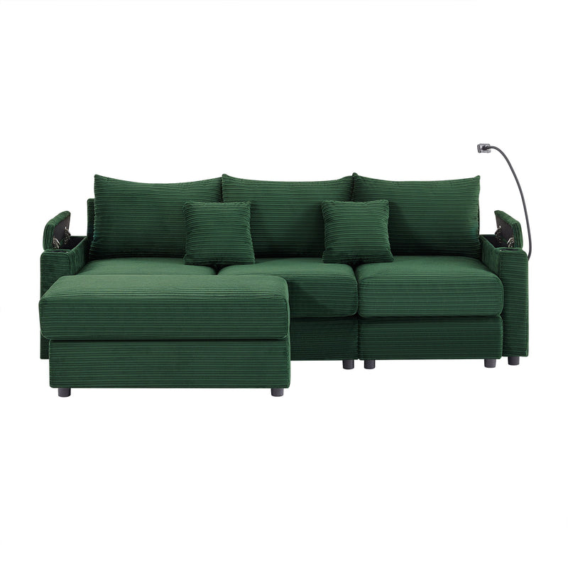 Modern Style Loveseat Sofa Sectional Sofa Couch With Storage Space, A Movable Ottoman, Two USB Ports, Two Cup Holders, A Phone Holder For Living Room