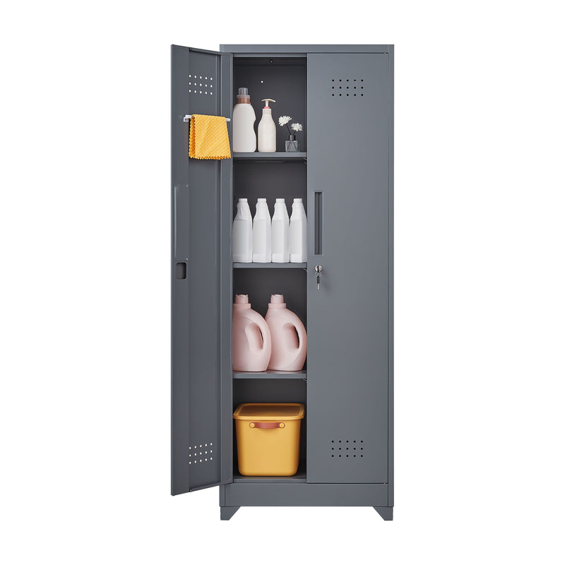 Metal Storage Cabinets, Cleaning Tool Cabinet With Locking Door, Tall Broom Tool Organizer And Storage, Large Storage Cabinet For Kitchen