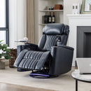 270° Power Swivel Recliner Home Theater Chair With Hidden Arm Storage, LED Light, Cup Holder, And Tray Table