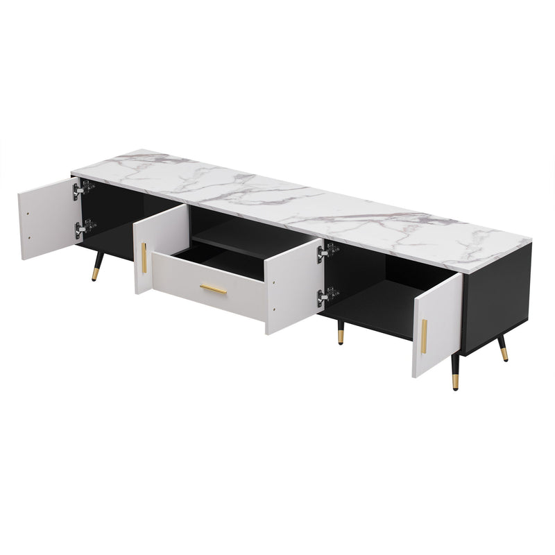 Modern TV Stand With 2 Cabinets & Open Compartments, Entertainment Center For Tvs Up To 80''