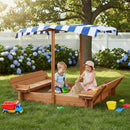 Kids Sandbox With Adjustable Cover, Sand Box With 2 Foldable Bench Seats, Outdoor Sandpit For Backyard Play - Light Brown