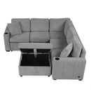 Sectional Sofa Convertible Pull-Out Sofa Bed With A Movable Storage Ottoman For Living Room