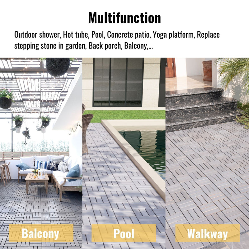 Acacia Wood Interlocking Deck Tiles Checker Pattern For Outdoor Flooring