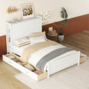 Full Size Platform Bed with Drawers and Storage Shelves, White