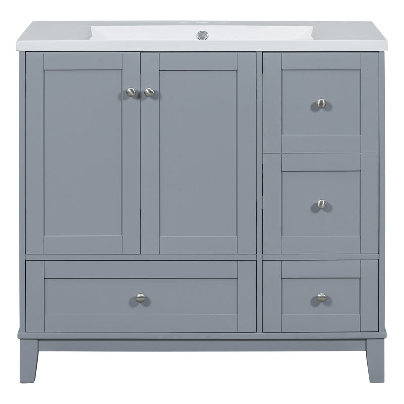 Modern Bathroom Vanity With USB Charging, Two Doors And Three Drawers Bathroom Storage Vanity Cabinet With Single Top, Small Bathroom Vanity Cabinet With Sink - White / Gray Blue