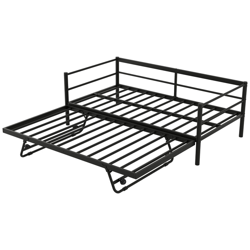 Industrial Metal Daybed With Adjustable Pop Up Trundle And LED Strip