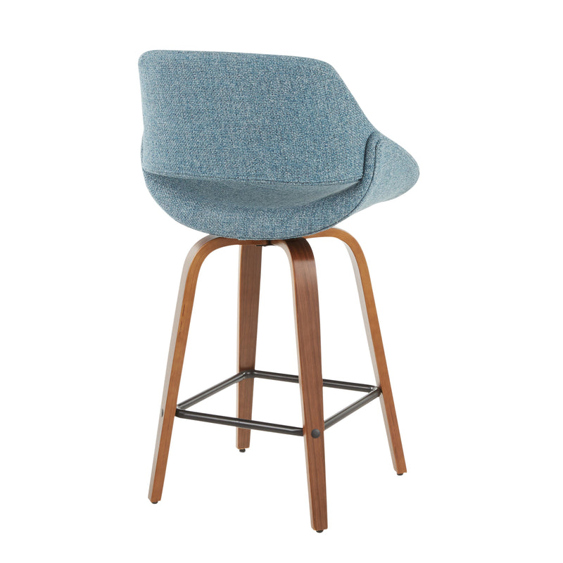 Fabrico - Mid-Century Modern Counter Stool (Set of 2) - Walnut / Blue