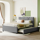 Upholstered Platform Bed With Brick Pattern Headboard And Twin Long Size Trundle