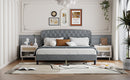 King size Adjustable Headboard with Fine Linen Upholstery and Button Tufting for Bedroom,  Wave Top  LIGHT GREY