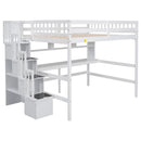 Full Size Loft Bed with Built-in Desk, Bookshelves and Storage Staircase,White(Old SKU:W504S00110)