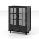 Minimalist Buffet Cabinet With Double Glass Doors And Drawer