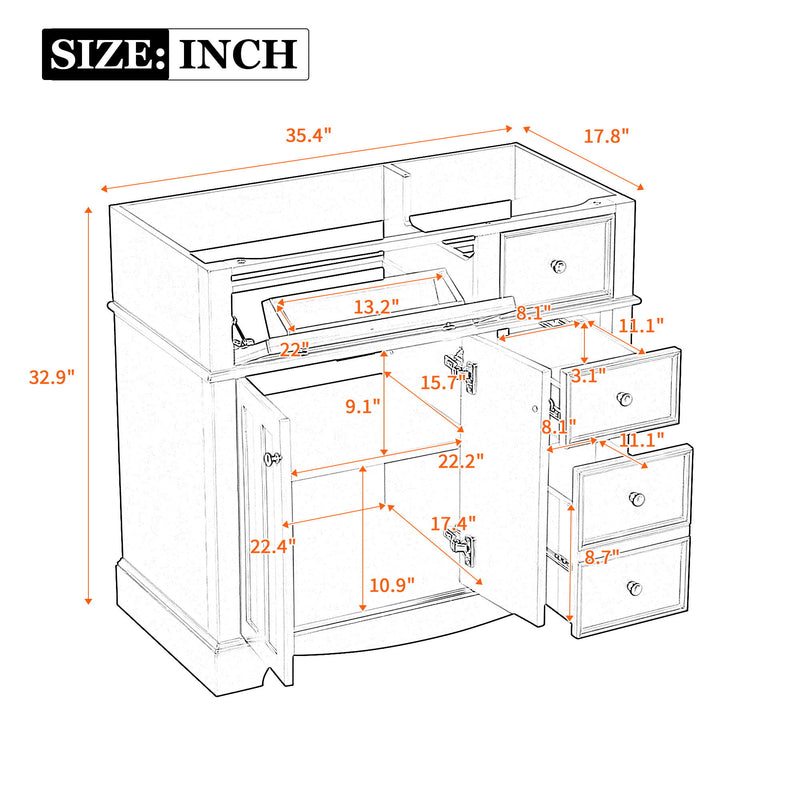 Vanity Without Basin Sink, Frame Bathroom Storage Cabinet, Freestanding Vanity With 3 Drawers & Adjustable Shelf