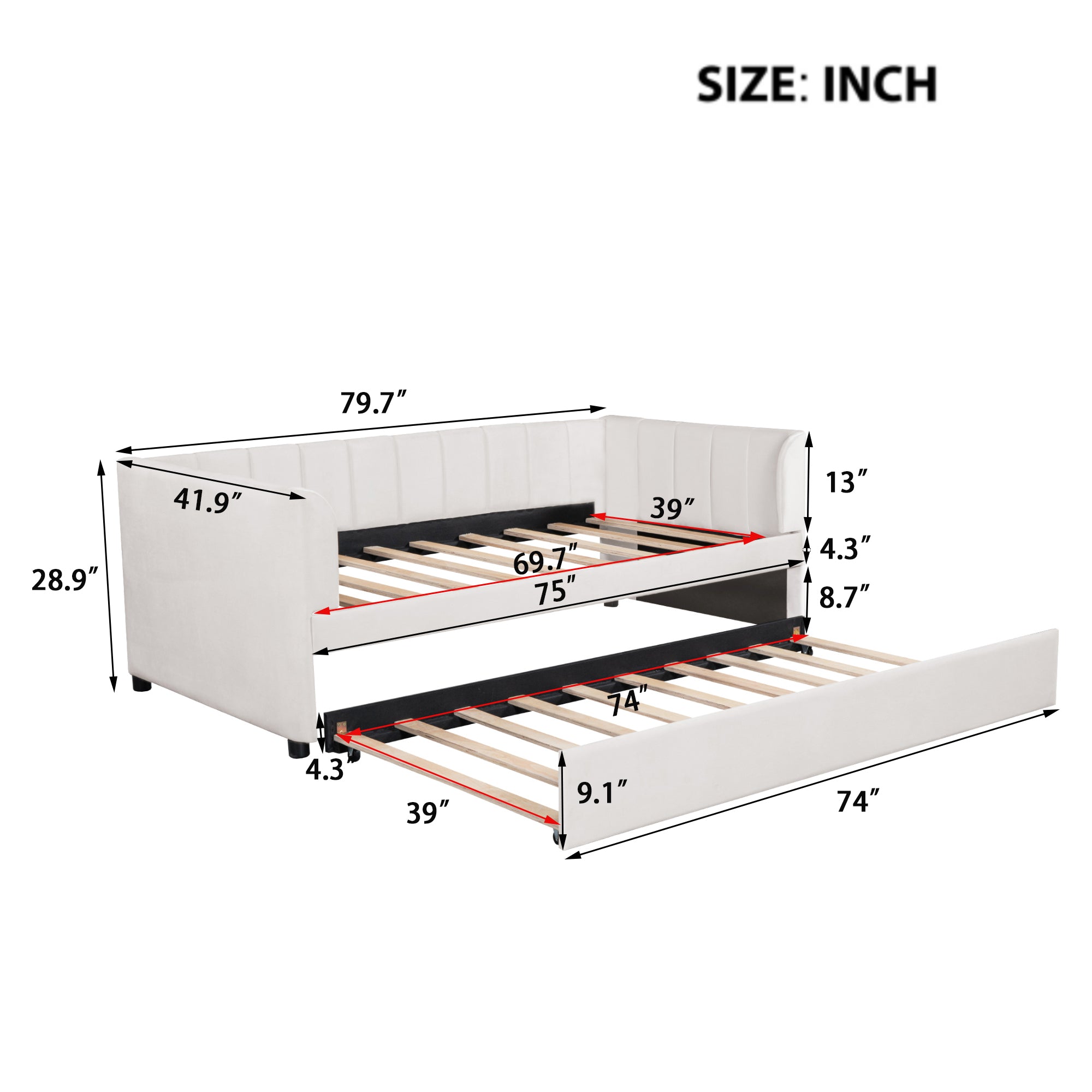 Twin Size Upholstered Daybed with Ergonomic Design Backrest and Trundle, Beige - Atlantic Fine Furniture Melbourne FL