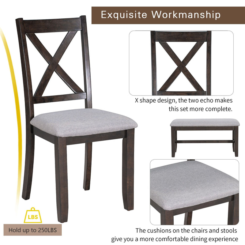 6 Piece Family Dining Room Set, Space Saving Foldable Table And 4 Chairs With Bench
