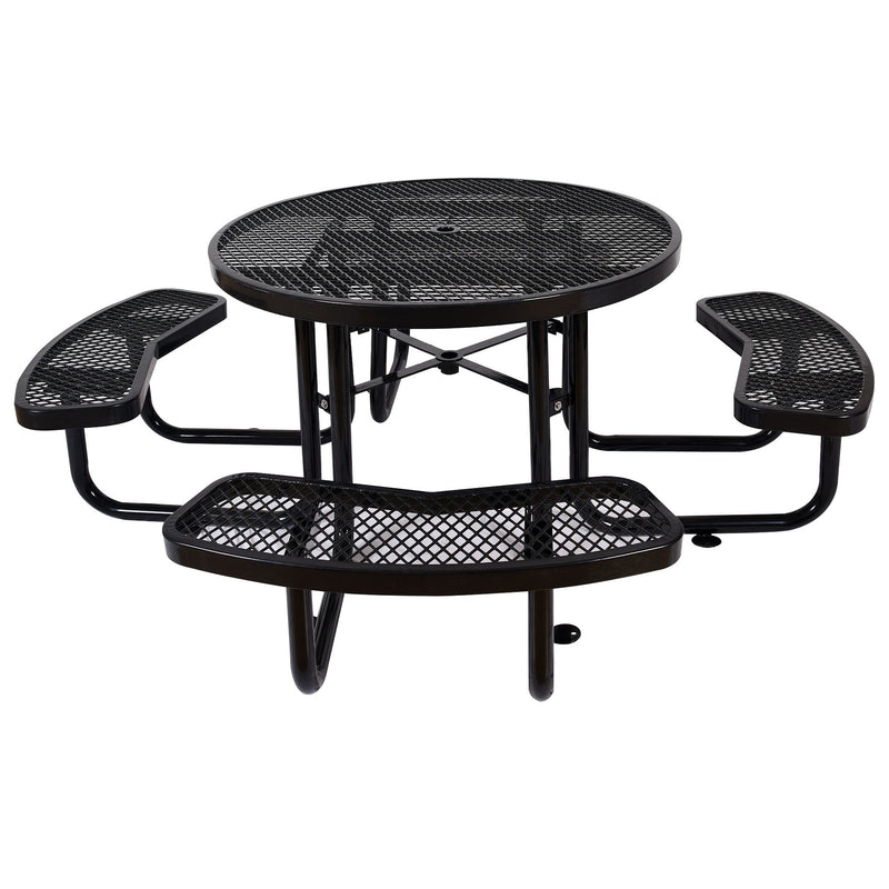 Round Outdoor Steel Picnic Table With Umbrella Pole