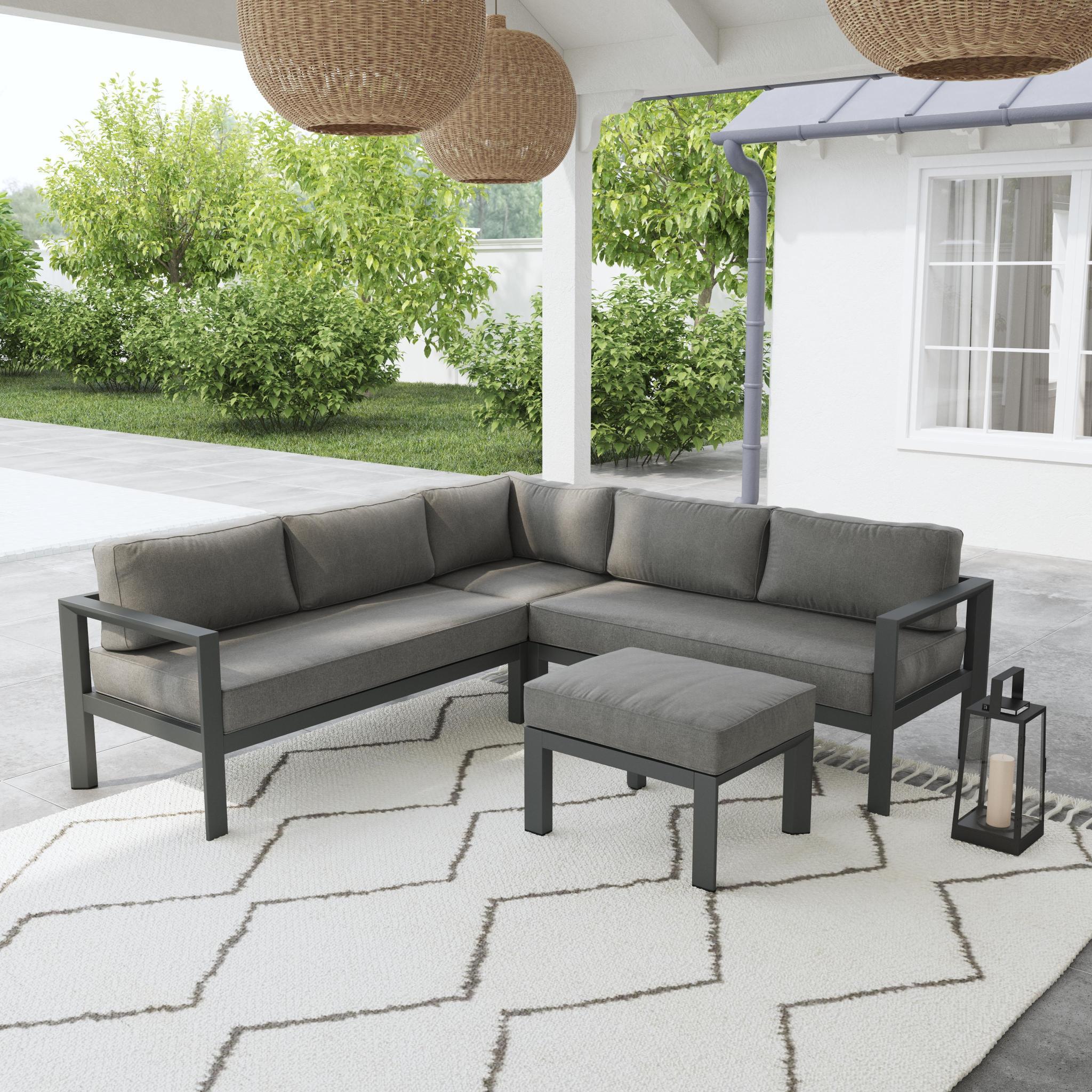 Grayton - 5 Seat Sectional, Ottoman - Dark Gray