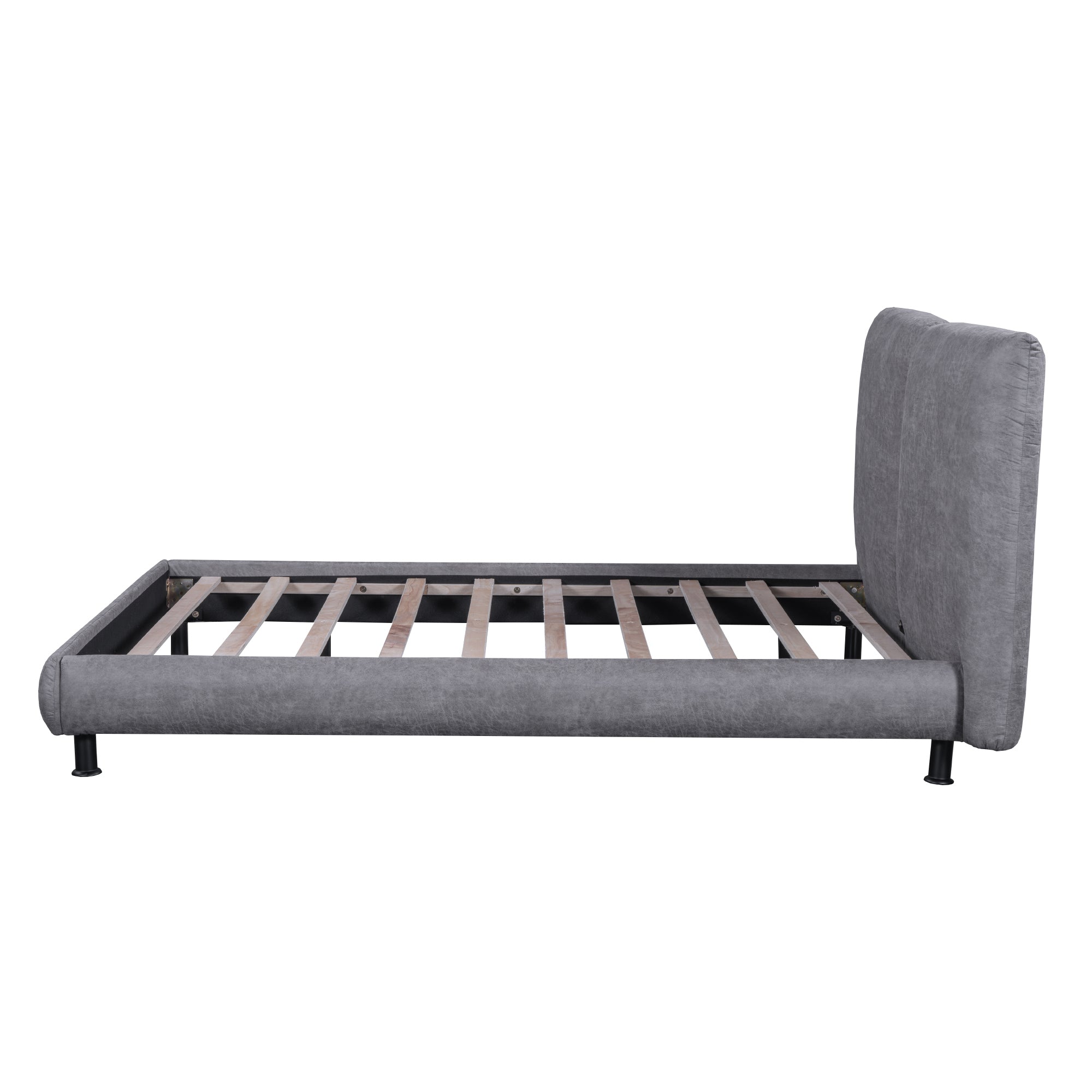 Queen Size Upholstered Platform Bed with Two Large Headrests and Thick Fabric, Polyester, Gray - Atlantic Fine Furniture Melbourne FL