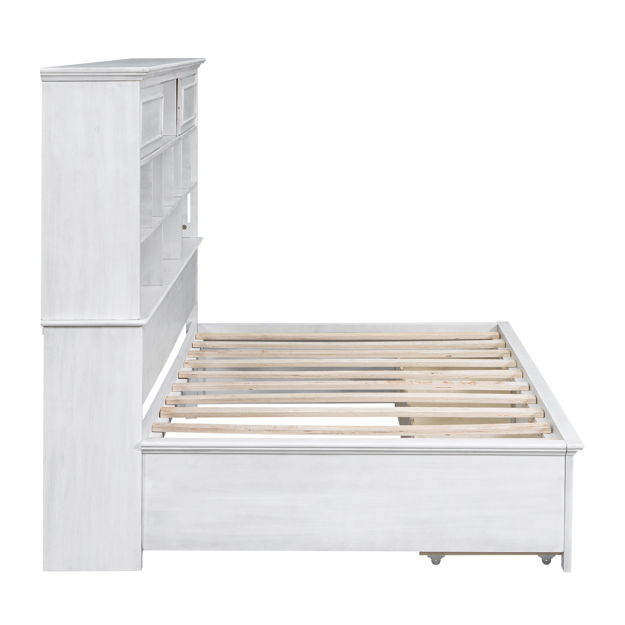 Twin Size Wood Daybed with Multi-Storage Shelves, Charging Station and 3 Drawers, Antique White - Atlantic Fine Furniture Melbourne FL