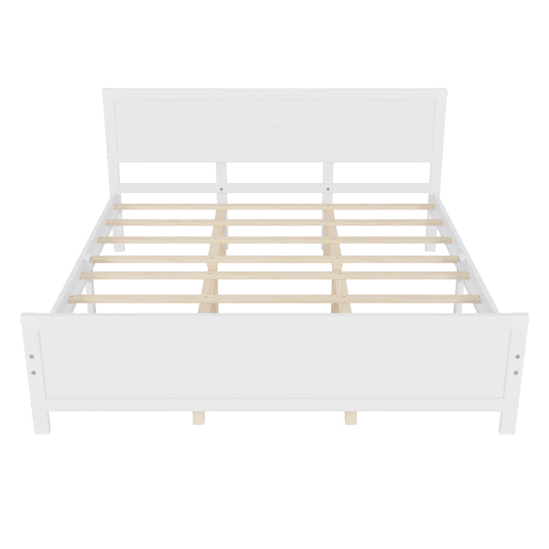 King Size Wood Platform Bed Frame With Headboard, Mattress Foundation With Wood Slat Support, No Box Spring Needed - White