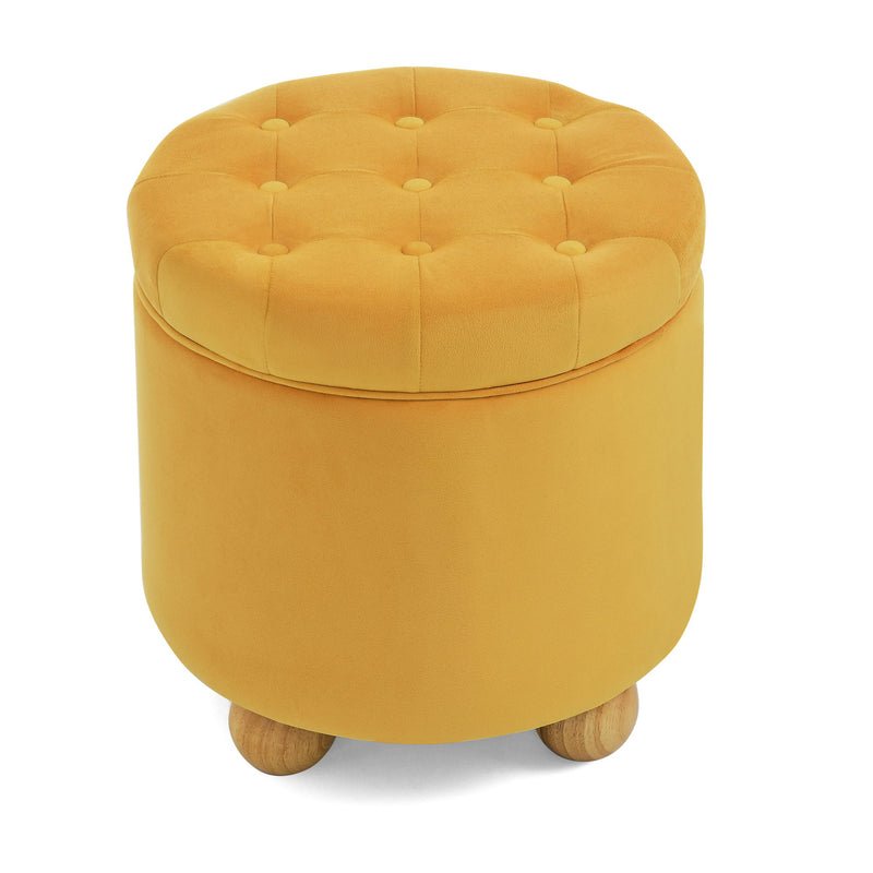 Modern Round Linen Storage Ottoman With Table Top Lid And Storage Space