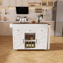 Modern Kitchen Island With Extendable Dining Table & Power Outlet - White