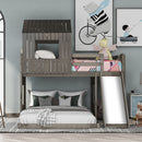 Loft Bunk Bed With Playhouse, Farmhouse, Ladder, Slide And Guardrails