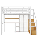 Metal Loft Bed With Wardrobe, Desk, Storage Shelves