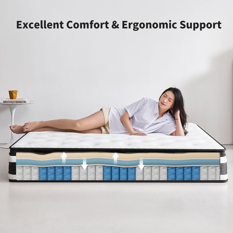 12" Breathable Hybrid Mattress, Memory Foam, Individual Pocket Springs