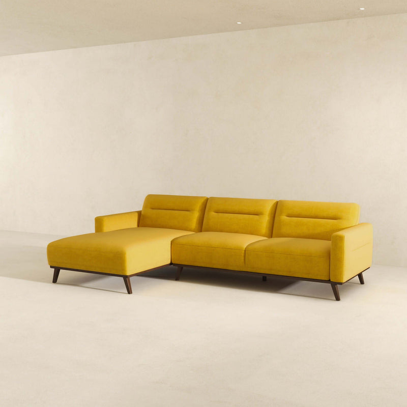 Ella - L Shaped Linen Left Sectional Couch - Yellow