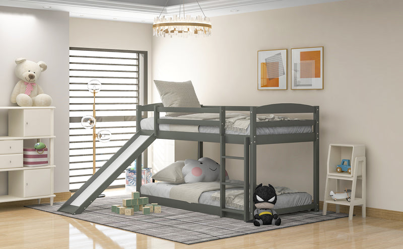 Twin over Twin Bunk Bed with Convertible Slide and Ladder , Gray(Old SKU:WF281725AAE)