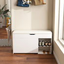 Modern Design Entryway Bench With Adjustable 3 Tier Flip-Up Drawers And Hidden Cabinet - White