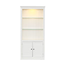 Retro Style Display Bookcase With Adjustable LED Ceiling Light And Tempered Glass Shelves - White