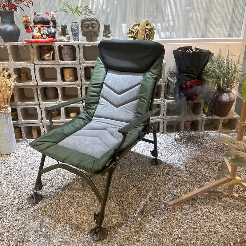 Camping Lounge Chair, Portable Folding Reclining Camping Chair With Adjustable Backrest For Indoor And Outdoor Camping Beach Hiking Fishing - Green / Black