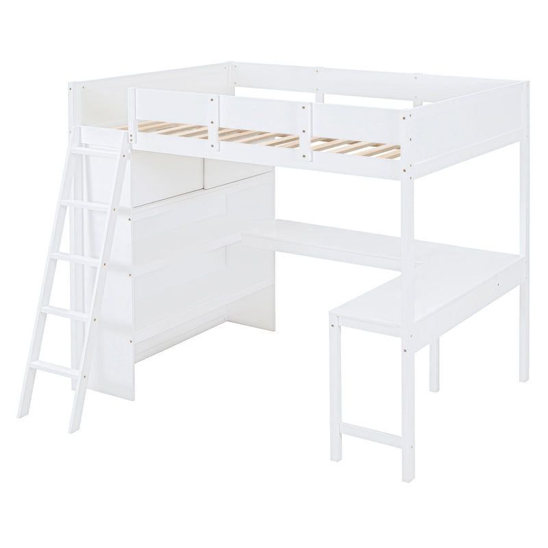 Modern Loft Bed With Desk And Shelves