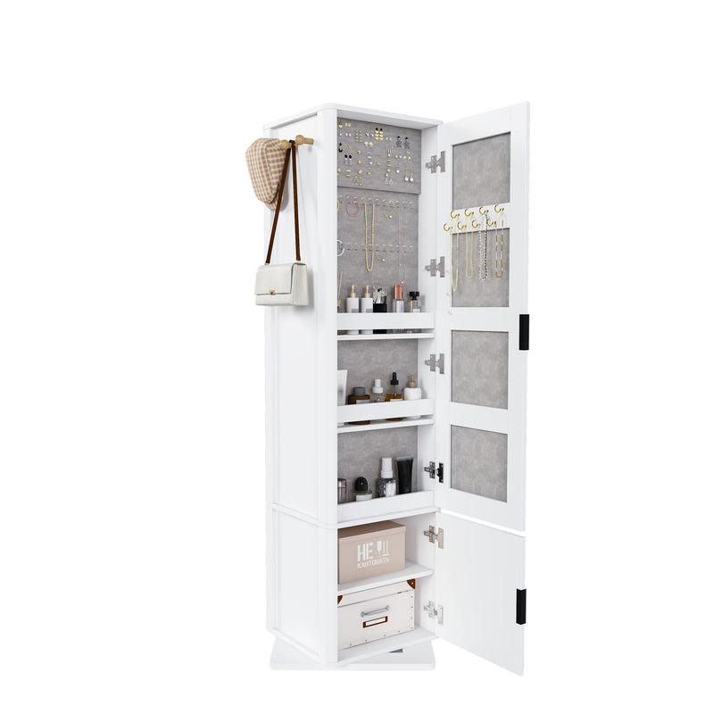 360 Degrees Rotating Makeup Cabinet With Full-Length Mirror, Jewelry Storage