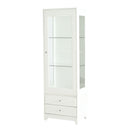 Modern Upholstered Glass Display Cabinet With Adjustable LED Light - White
