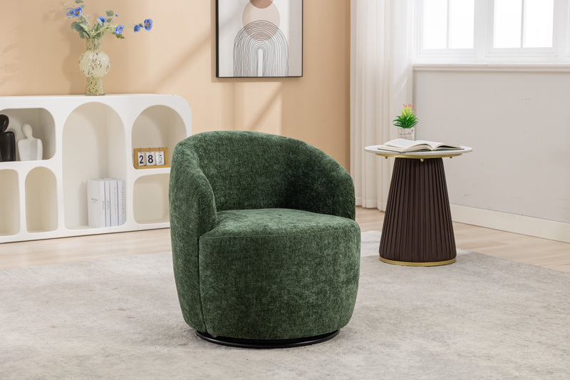 Chenille Fabric Swivel Accent Armchair Barrel Chair With Powder Coating Metal Ring