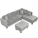 Modern Sectional Sofa With Storage Ottoman, L - Shape Couch With 2 Pillows And Cup Holders
