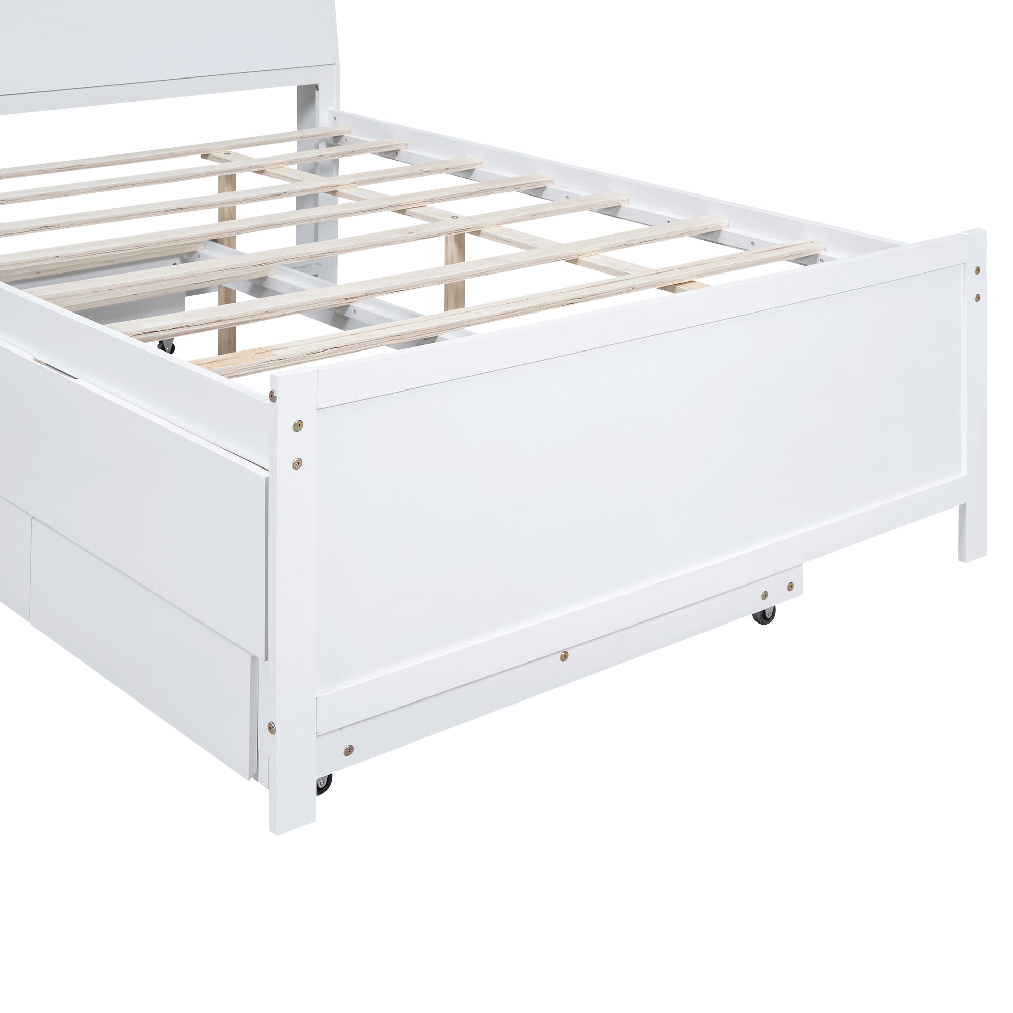 Full Size Platform Bed with Storage LED Headboard, Twin Size Trundle and 3 Drawers, White - Atlantic Fine Furniture Melbourne FL