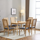 French Country Dining Chair With Rectangular Cane Backrest And Smooth Upholstered Seating