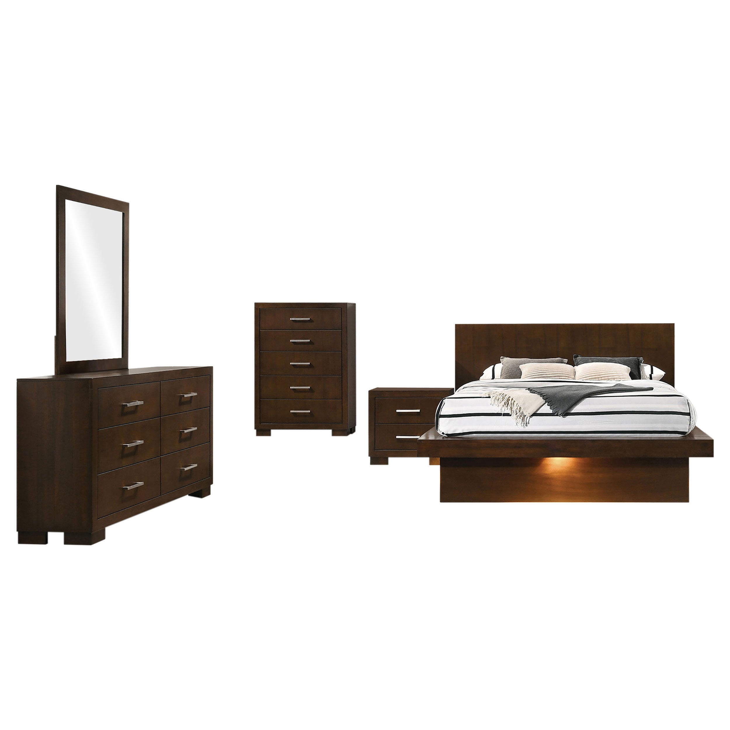 Jessica 5-piece Eastern King LED Bedroom Set Cappuccino — view 2